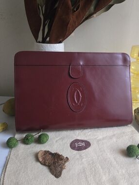 Vintage Cartier Burgundy Leather Portfolio Clutch Bag